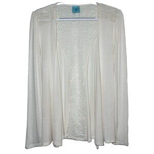 h.i.p. White Open Front Cardigan Size M Lace Back Boho Lightweight Made in USA